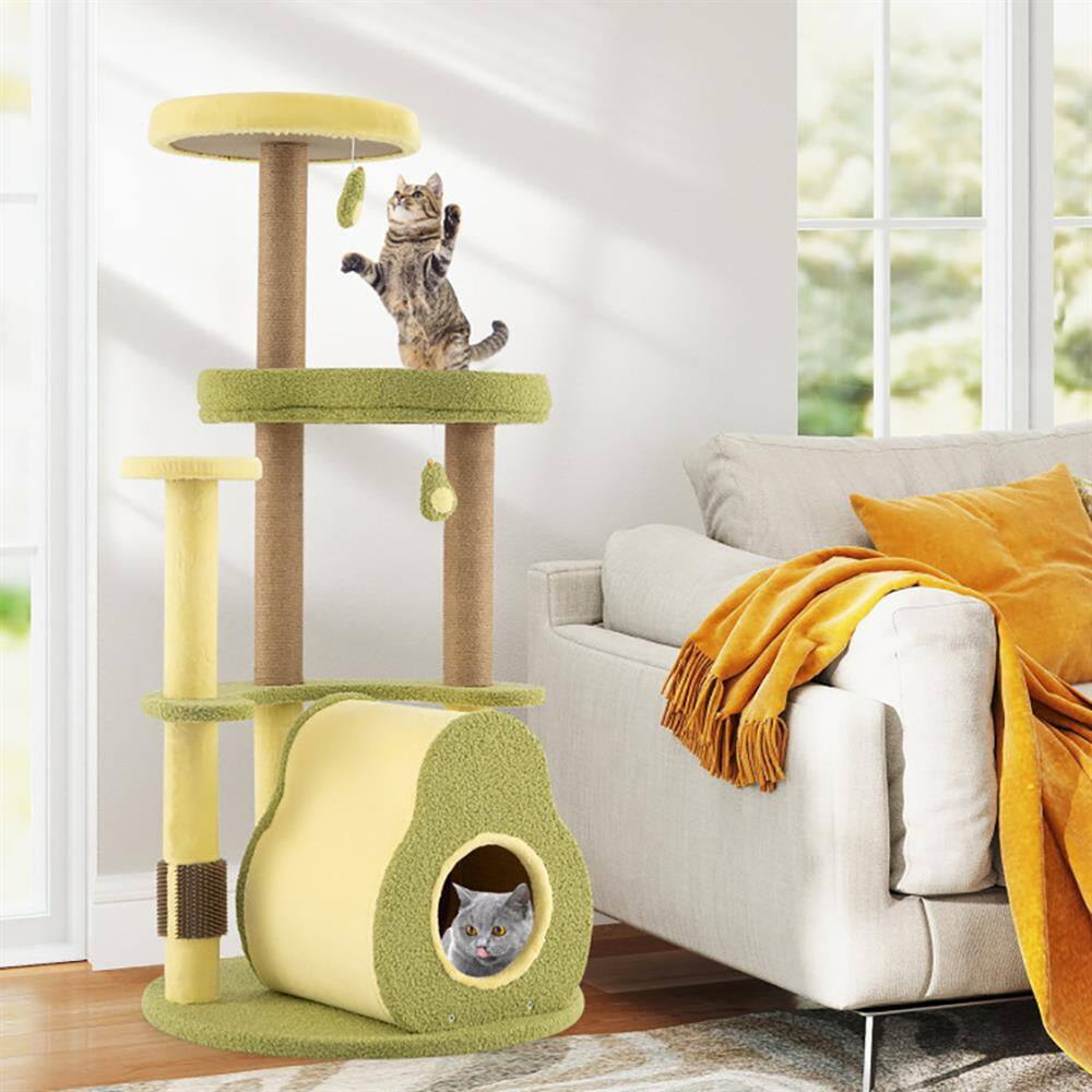 Alt View 1. Kadyn - Cat Scratching Tower,Cat Tree, Freestanding Multi-level Avocado Cat Tower with Private Condo-Green - Green.
