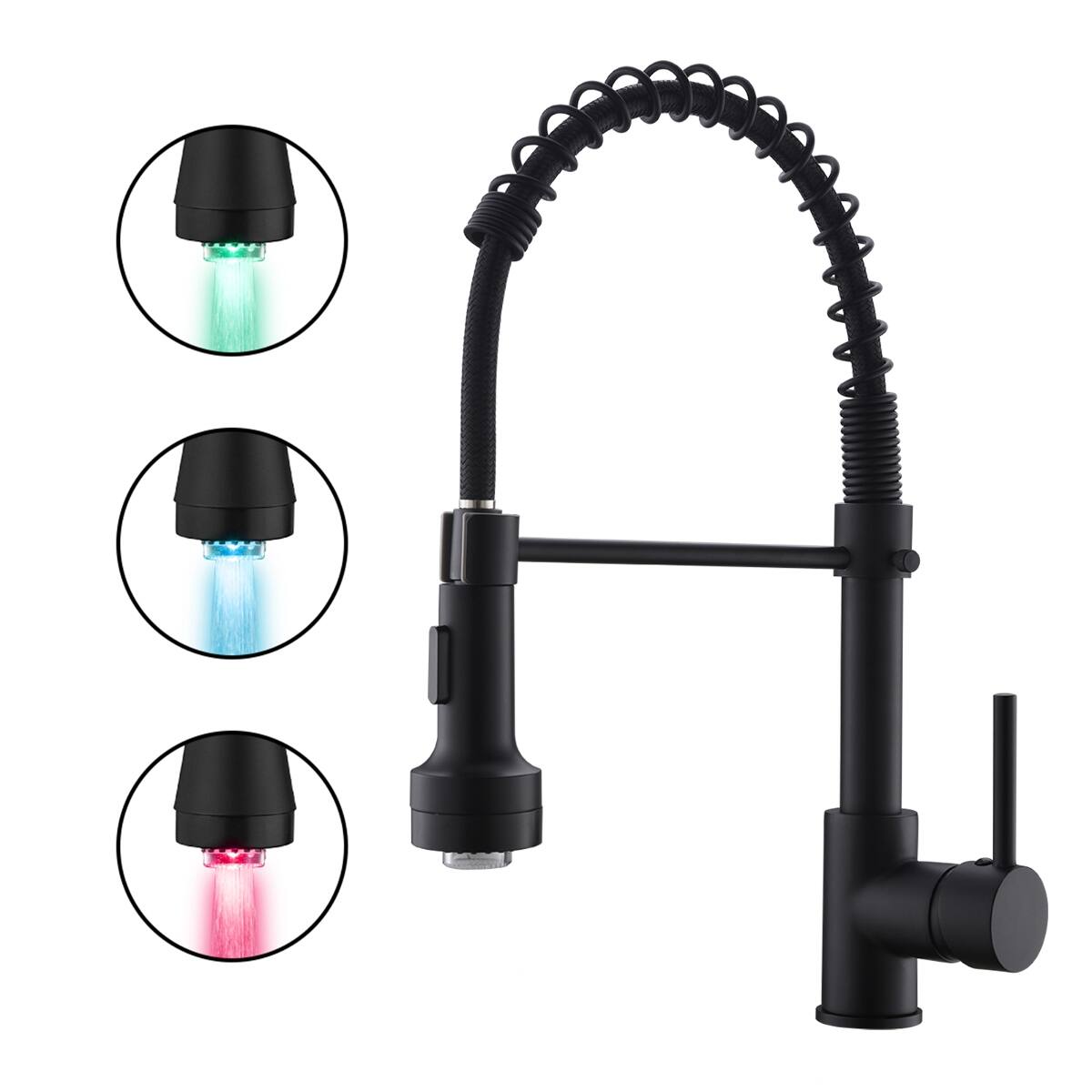 Angle. Ropilly - Ropilly LED Kitchen Faucet Matte Black Pull Down Kitchen Faucet with Commercial Style Spring Spout Single Handle - Black.