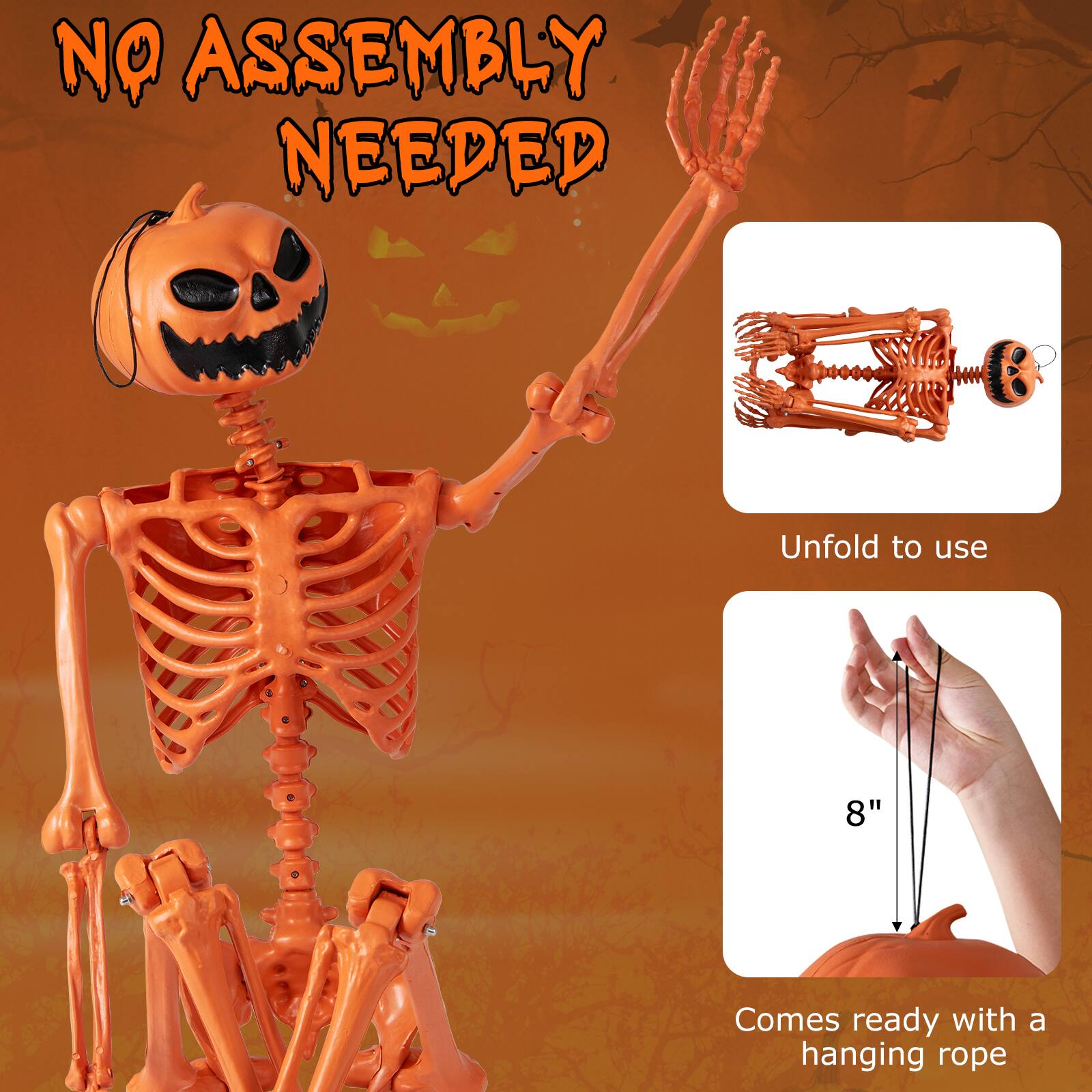 NO ASSEMBLY NEEDED

Unfold to use

8"

Comes ready with a hanging rope