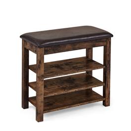 HTUTWOO - Entryway Bench Shoe Rack: Flip-Open Storage, Adjustable Shelves & Cushion for Living Room Hallway Families - Vintage Brown