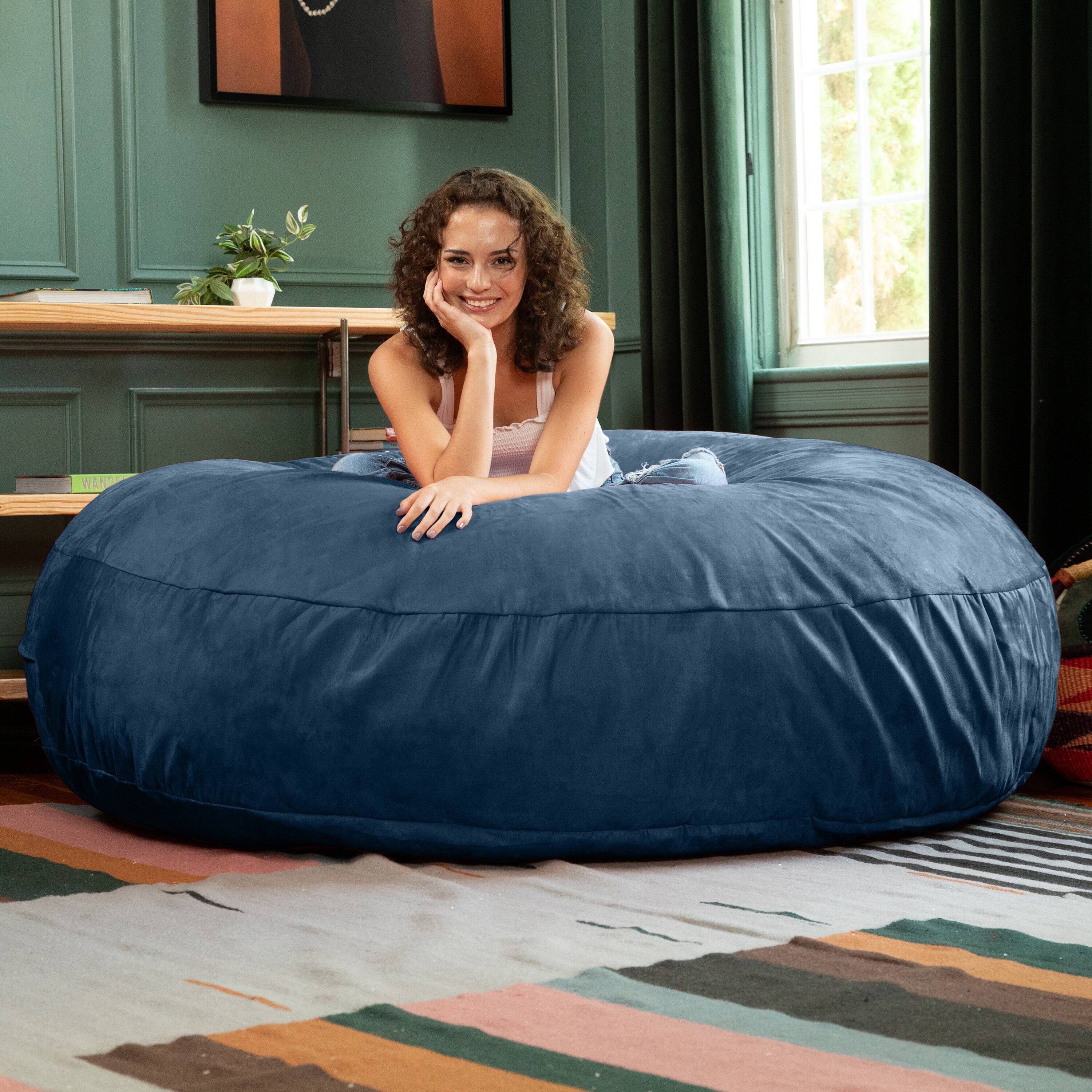 Angle. Jaxx - Jaxx 6 Foot Cocoon - 2-in-1 Convertible Bean Bag Bed & Large Bean Bag Chair for Adults,  Navy - Microsuede Navy.