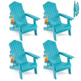 Gymax - 4PCS Folding Adirondack Chair w/ 5-Level Backrest Wooden Textured for Lawn Turquoise - Green