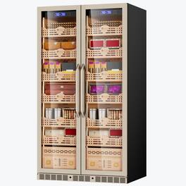 KingChii - Pro 680L Dual Zone Compressor Cigar Humidor Cabinet, 4400-5600 Capacity, with Lock - Gold