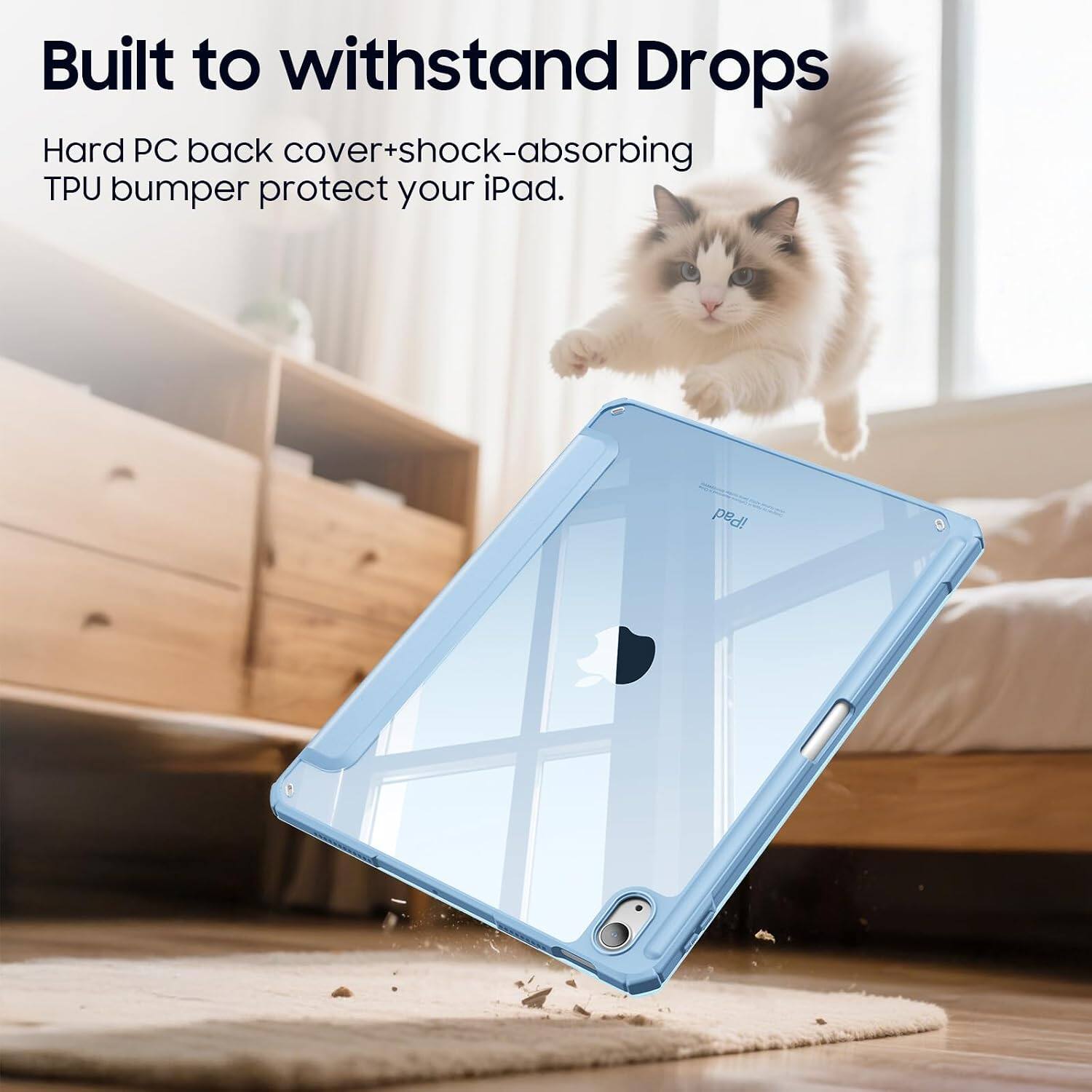 Built to withstand Drops

Hard PC back cover+shock-absorbing TPU bumper protect your iPad.