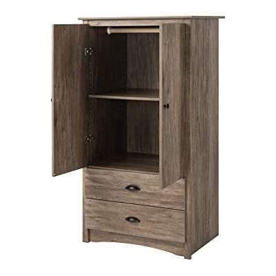 Angle. Hivvago - FarmHome Rustic 2 Drawer Bedroom Storage Armoire Grey Oak - Grey Oak.