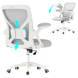 Songmics Home - Ergonomic Mesh Office Chair with Adjustable Lumbar Support, 90-105° Tilt Function, Wide Seat, Flip‑Up Armrests - Dove Gray