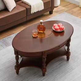Refined Abode Design - Oval Coffee Table With Storage Drawer - Cherry Walnut