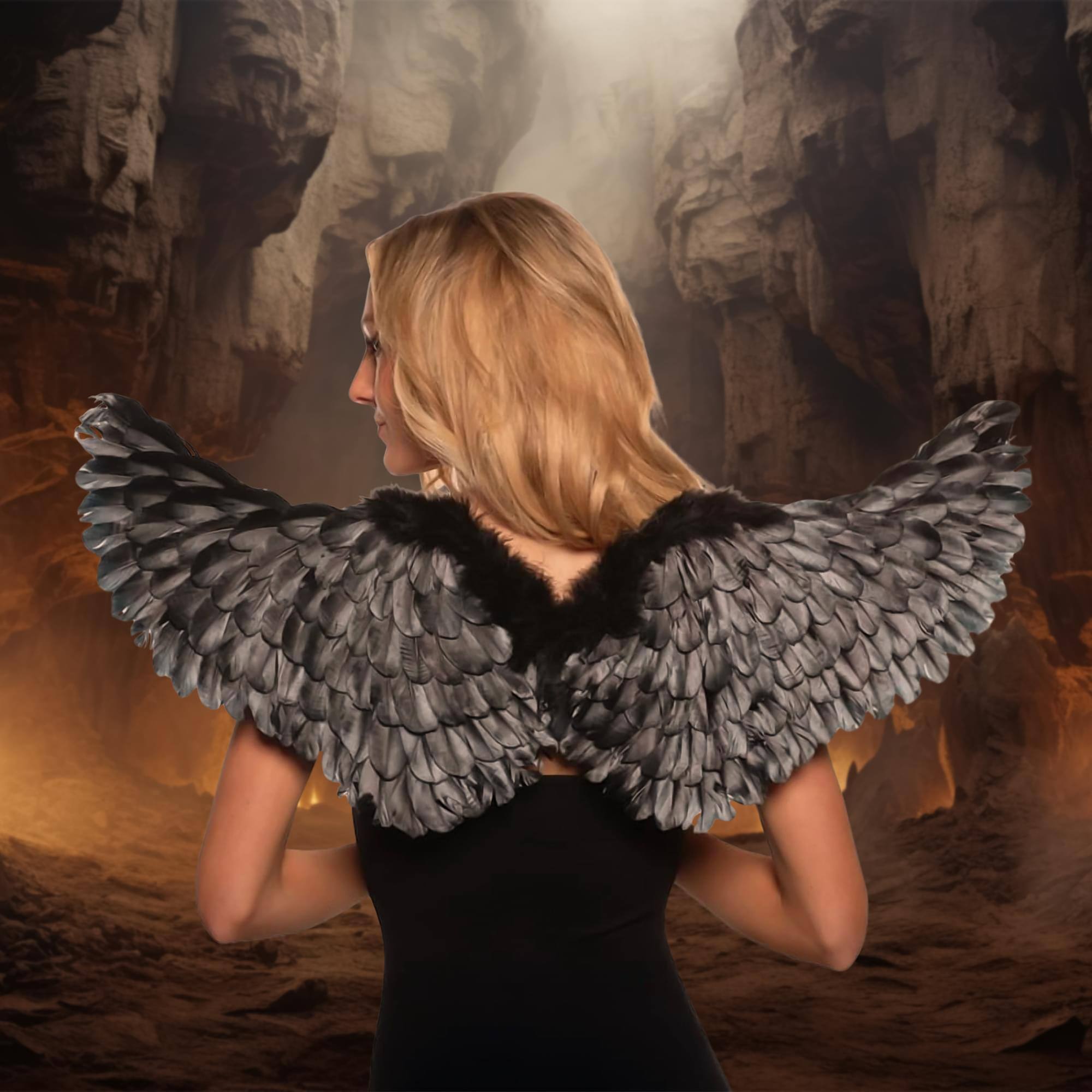 Alt View 10. Underwraps - Black Dark Angel Adult Costume Wings - Black.