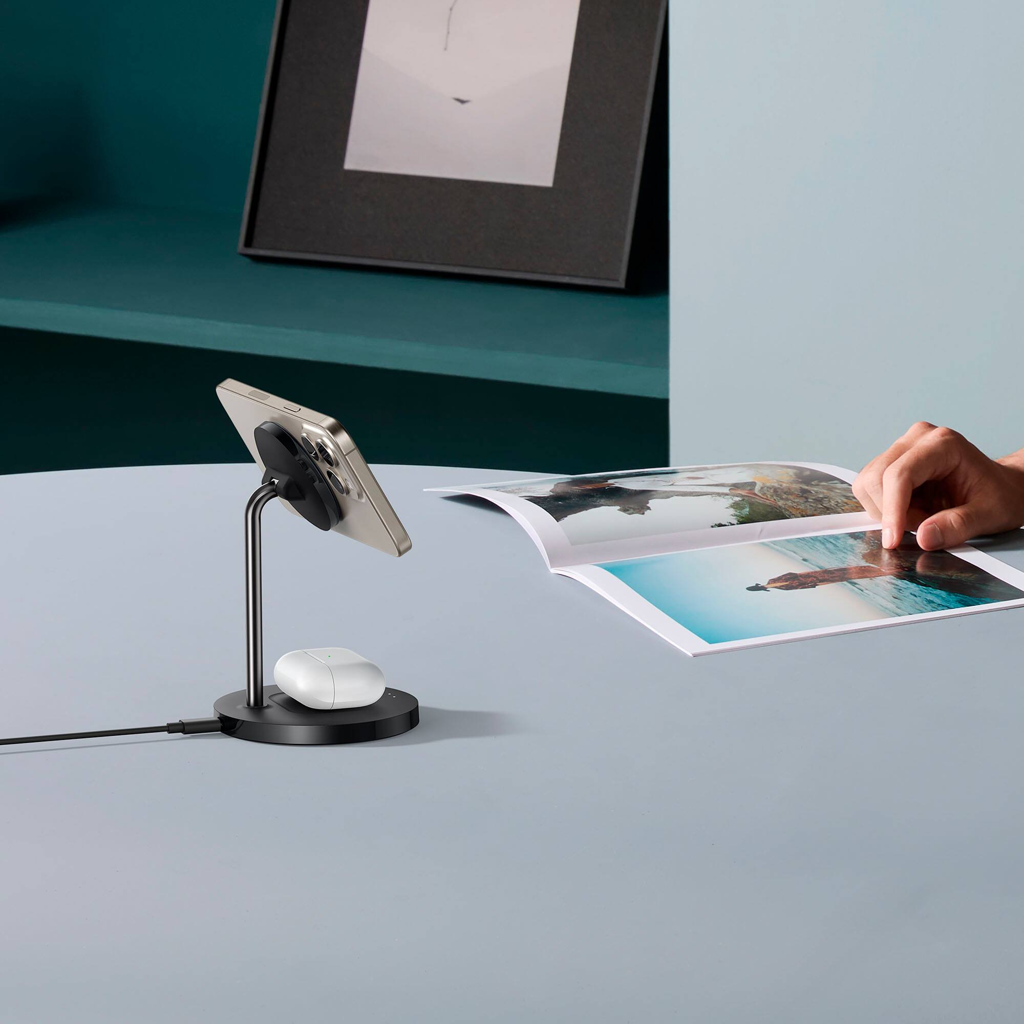 Alt View 3. Anker - MagGo 2-in-1 15W Wireless Charging Stand for iPhone, AirPods & Qi Devices - Black.