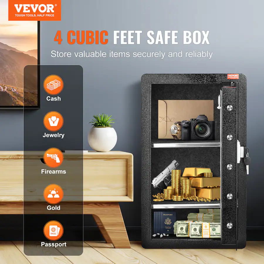 VEVOR Single Door 4.0 cu.ft Safe Box with Key Lock, Password ...