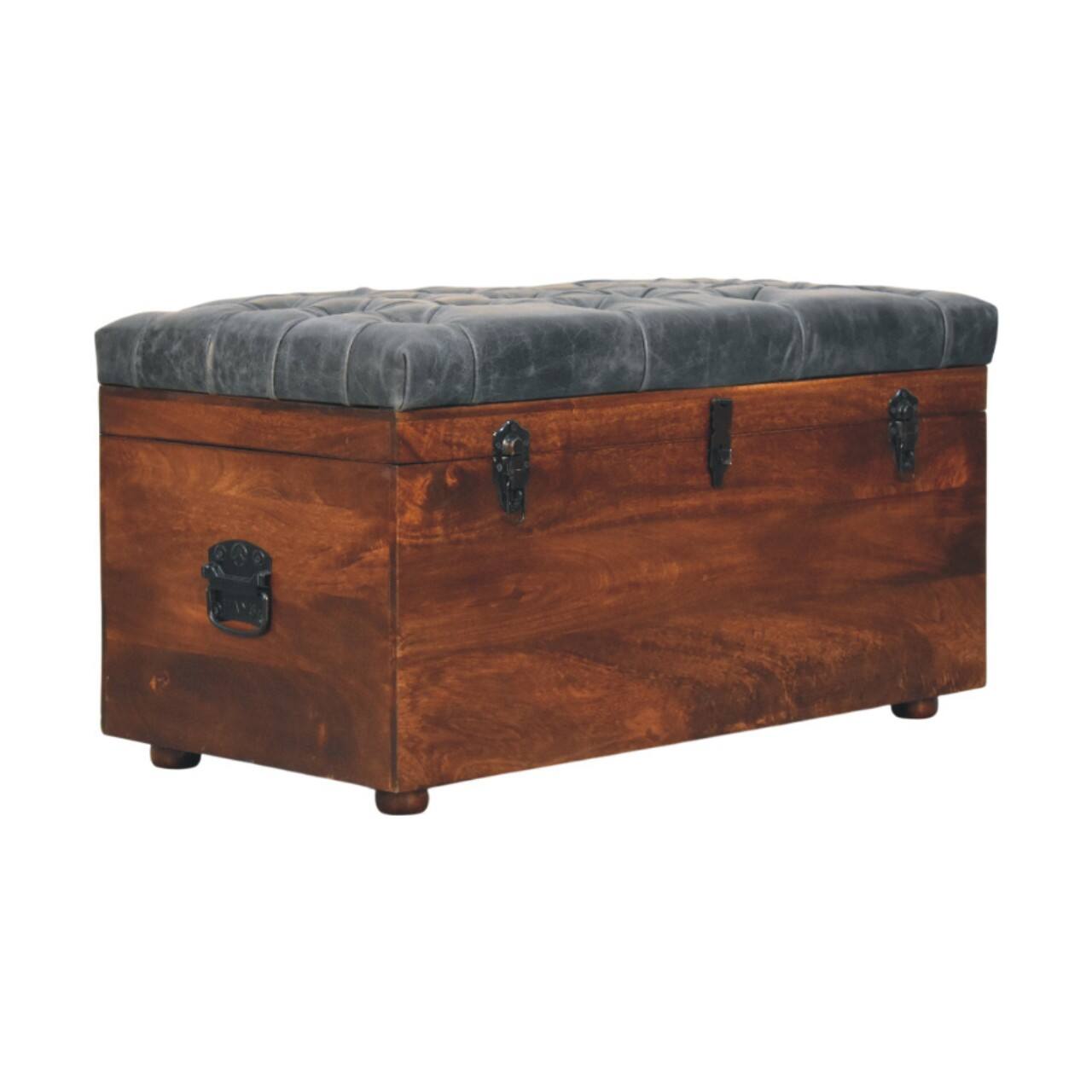 Angle. Artisan Furniture - Artisan Furniture Solid Wood Black Buffalo hide leather Storage Trunk, Upholstered, Leather, Black Color - Black.