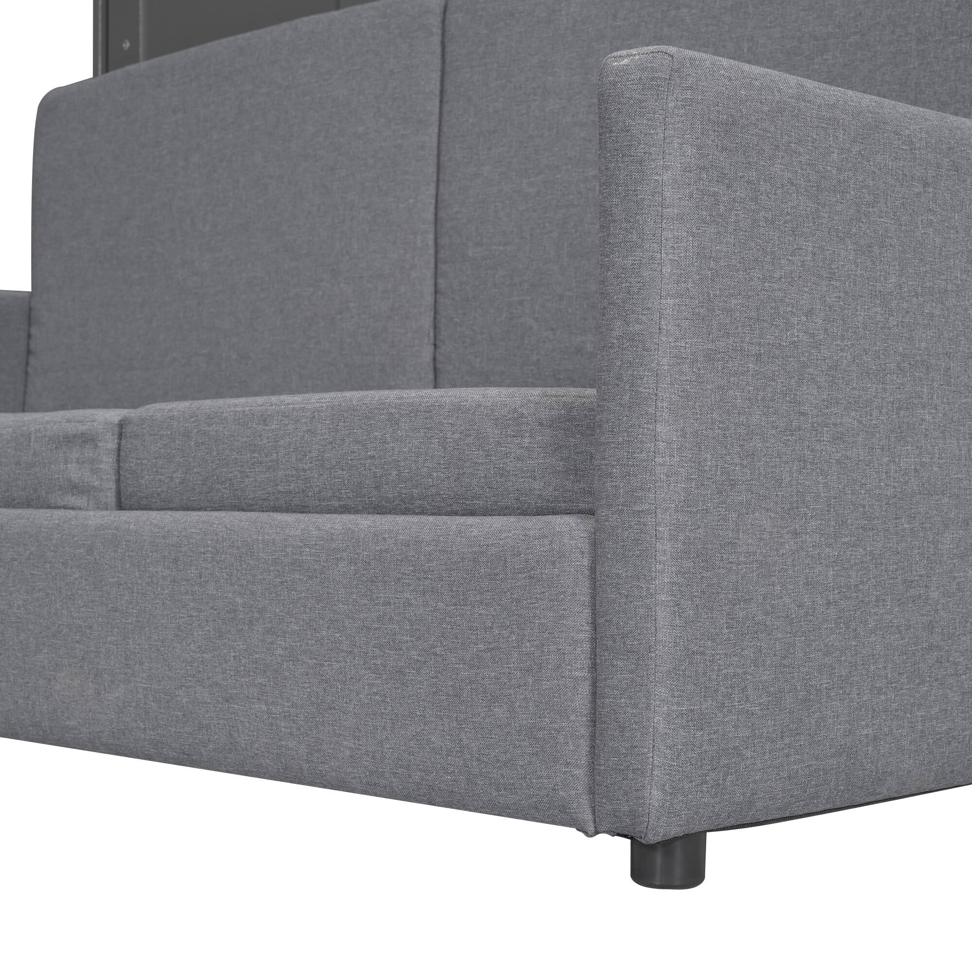 Alt View 5. Tiramisubest - Queen Size Murphy Wall Bed, Gray, MDF+LVL, 67x87x88 inch, 226 lbs, Sofa & Storage - Gray.