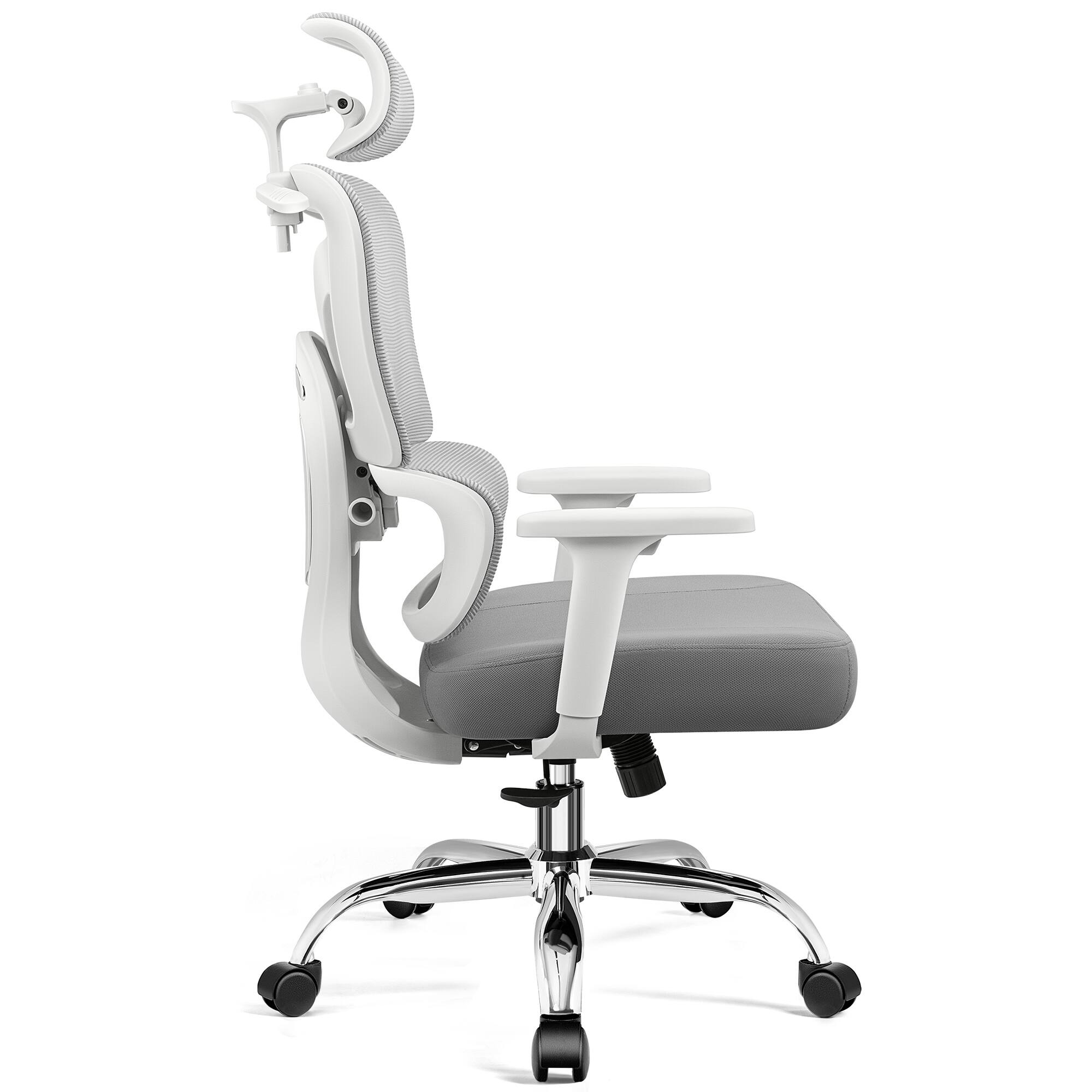 Left. Brick Attic - Ergonomic Office Chairs with Lumbar Support, Breathable Mesh Desk Chair with Thickened Cushion Comfy for Home Office - Grey.