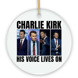 OrnamentallyYou - His Voice Lives On Charlie Kirk Graphic Christmas Ornament, Patriotic Republican Gift and Tree Decor - Multi-colored