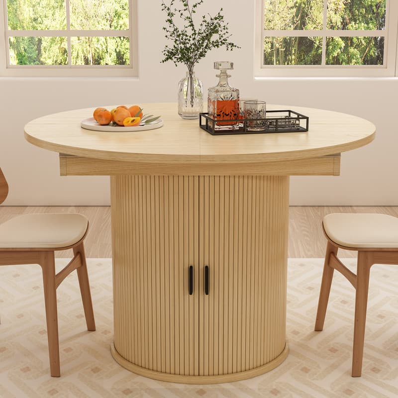 Dyonery 63'' Extendable Round Kitchen Dining Room Table with 2