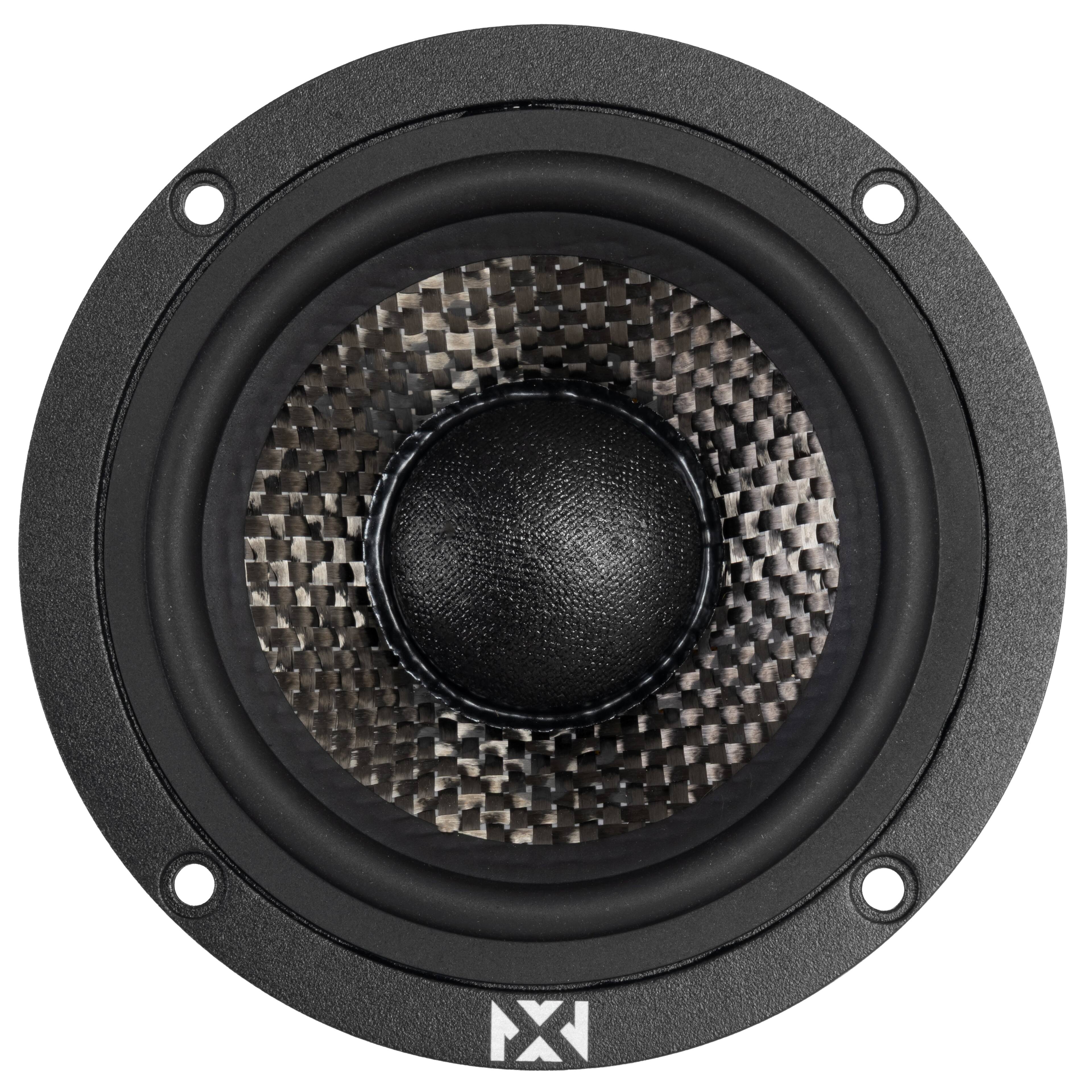 Alt View 1. NVX - XQS3 v2 (XQS3v2) 200W Peak (100W RMS) 3.5in X-Series NEO Midrange Speakers with Carbon Fiber Cones.