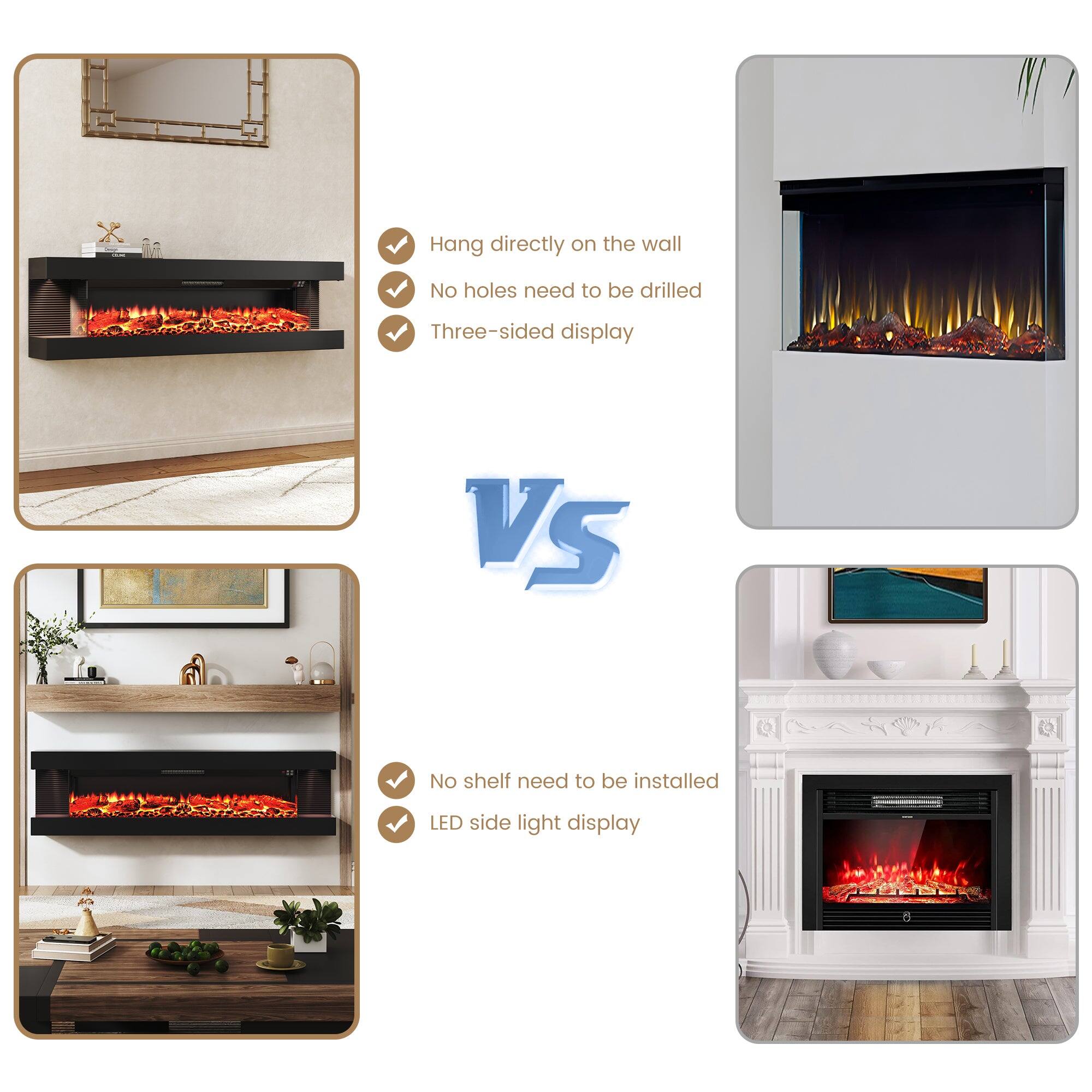 Hang directly on the wall  
No holes need to be drilled  
Three-sided display  

VS  

No shelf need to be installed  
LED side light display