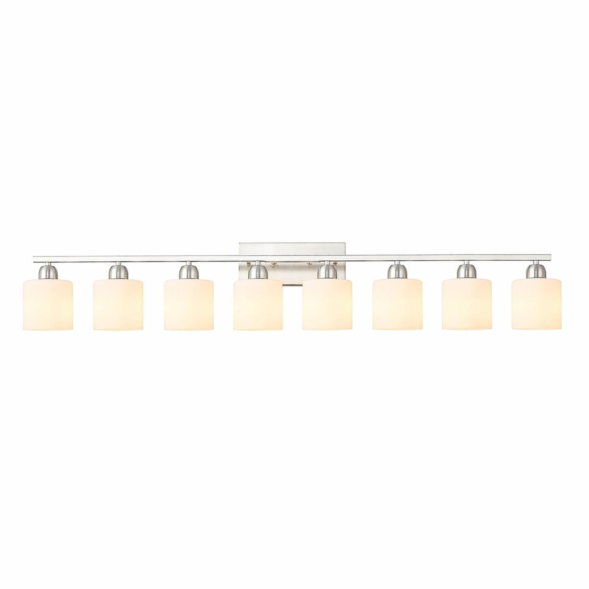 Alt View 3. RYHNUYNE - Brushed Nickel 8‑Light Bathroom Vanity Light,Modern Wall Sconce with Milky White Frosted Glass Shades - Chrome.