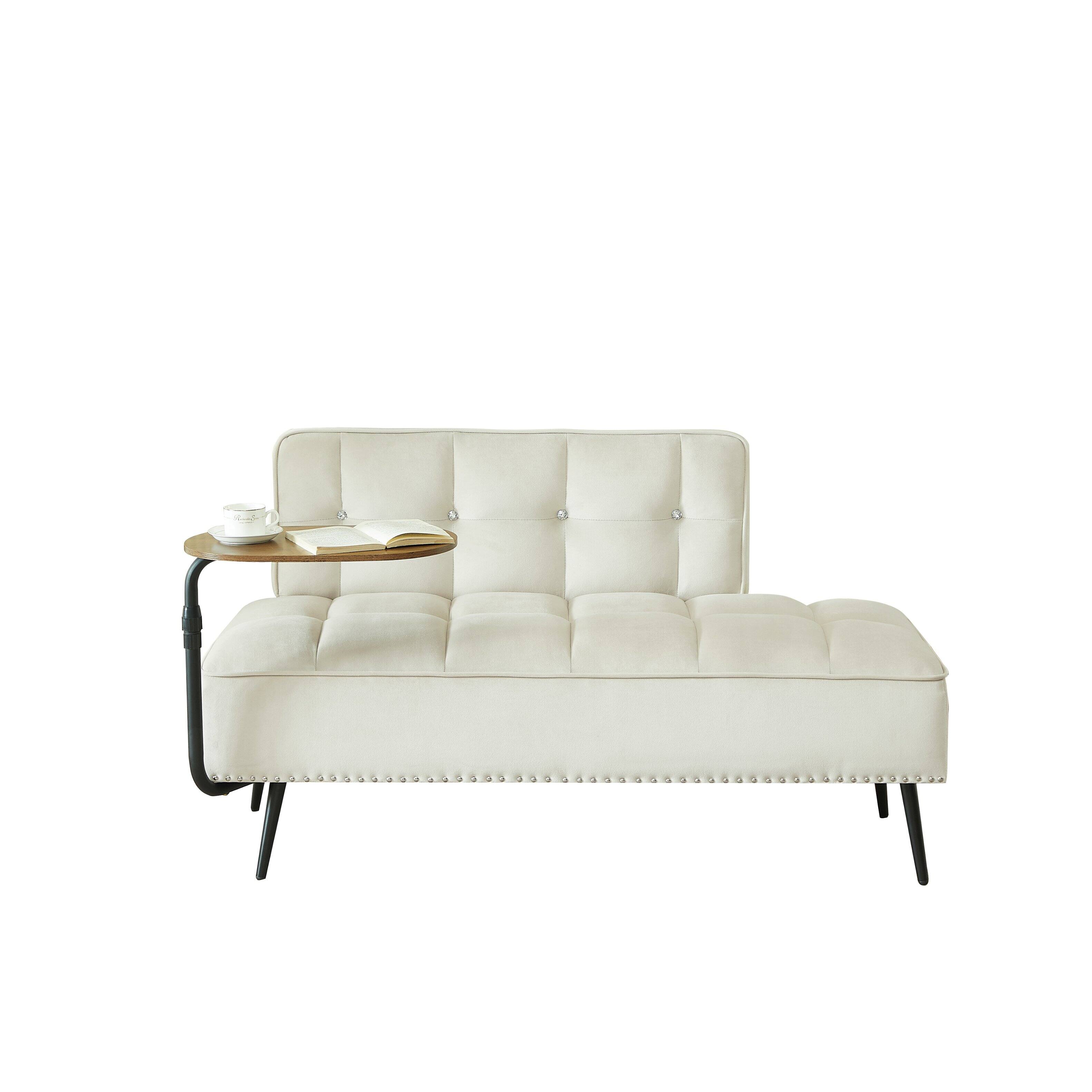 Alt View 3. MERAVOM - 54" Comfy Velvet Loveseat Sofa, 2 Seater Deep Seat Couch with Backrest & 360° Rotating Side Table for Living Room Office - Beige.