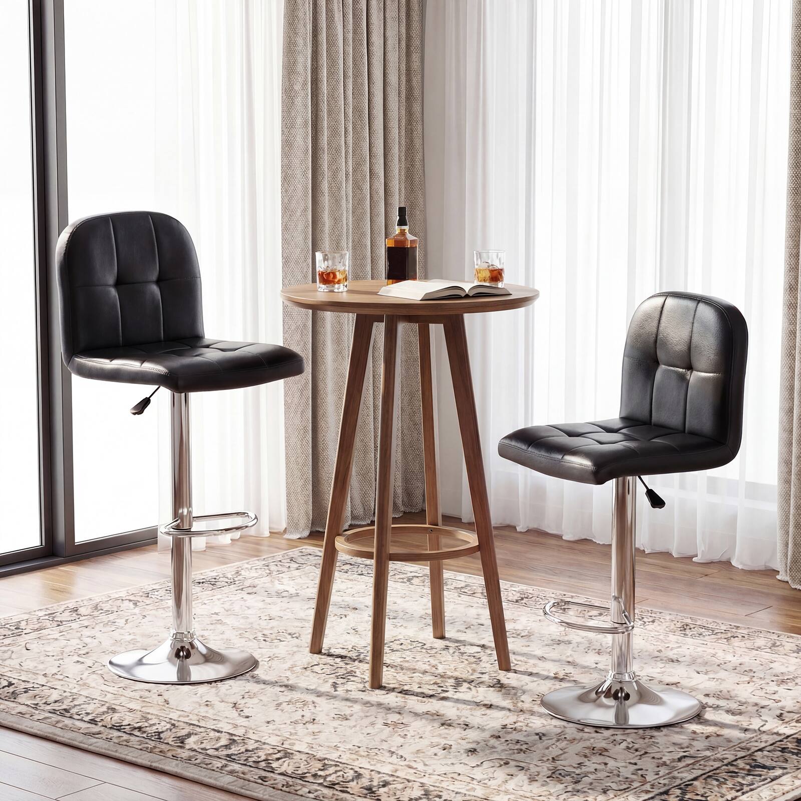 Alt View 1. Gymax - Gymax Swivel Bar Stools Set of 2 w/ Backrests Footrests & Metal Base for Kitchen Black - Black.