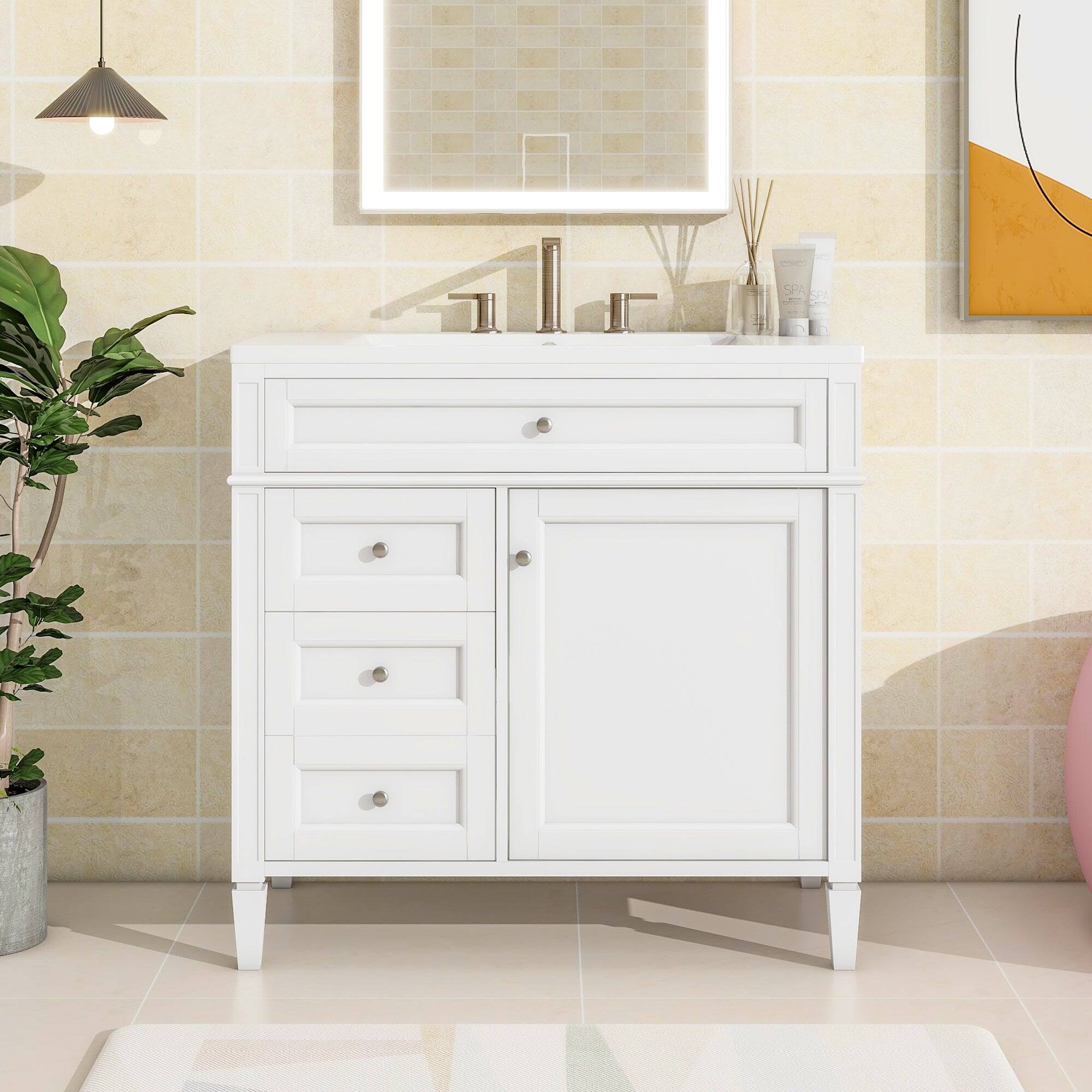 Alt View 1. Boyel Living - 36 Inch Modern Bathroom Vanity with Ceramic Sink Three Drawers White - White.