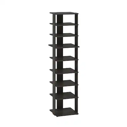 Front. Furinno - Compact 9-Tier Vertical Space Saving Free Standing Shoe Tower, Shoe Rack for Closet Entryway - Espresso.