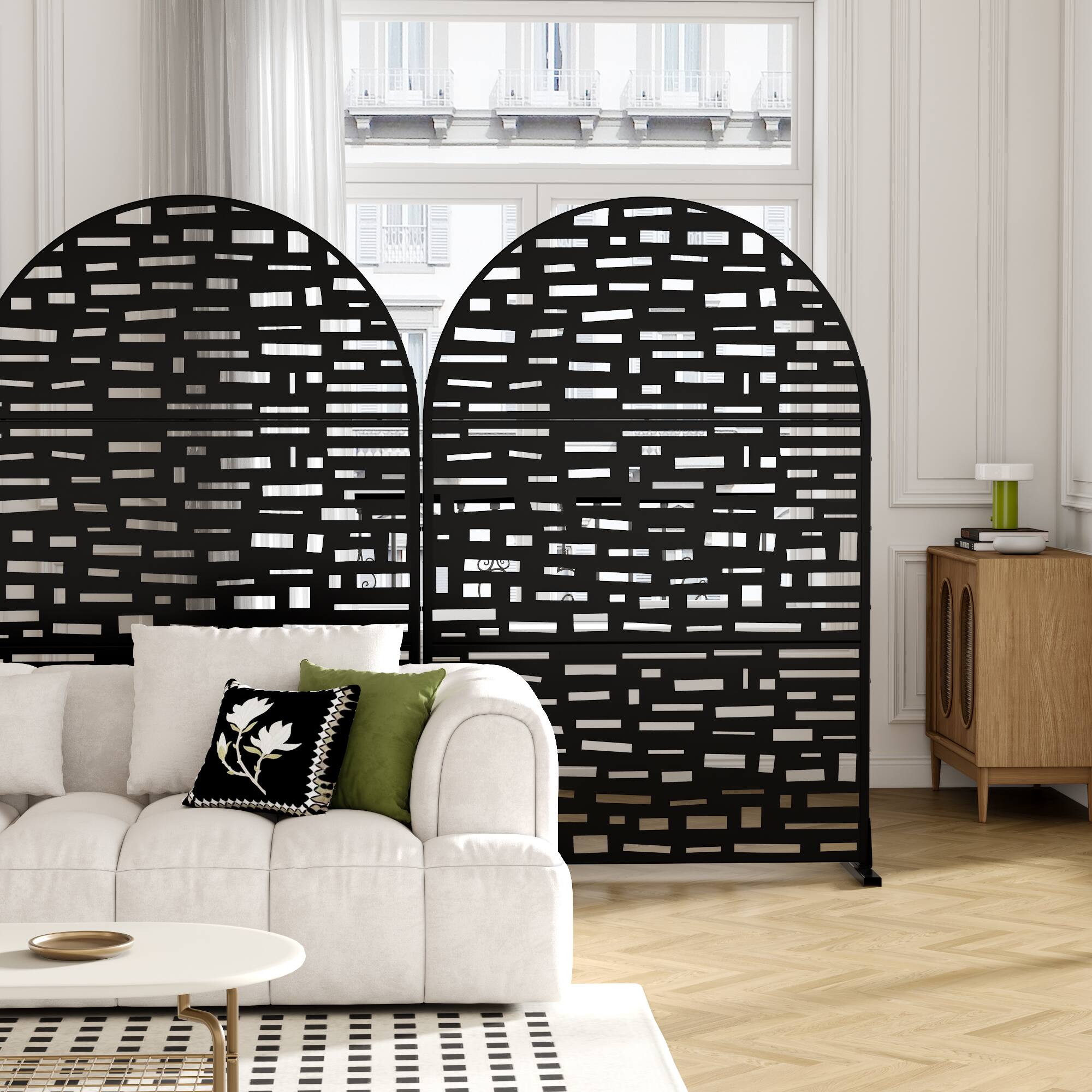 Alt View 3. PexFix - 72 in. x 47 in. Gerald Pattern Arch Metal Outdoor Privacy Screen & Panels, Freestanding Garden Divider Fence - Black.
