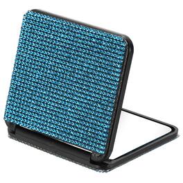 Unique Bargains - Rhinestone Compact Mirror, Rectangle Double-Sided Folding Pocket Mirror Portable for Women Girls Purse - Lake Blue
