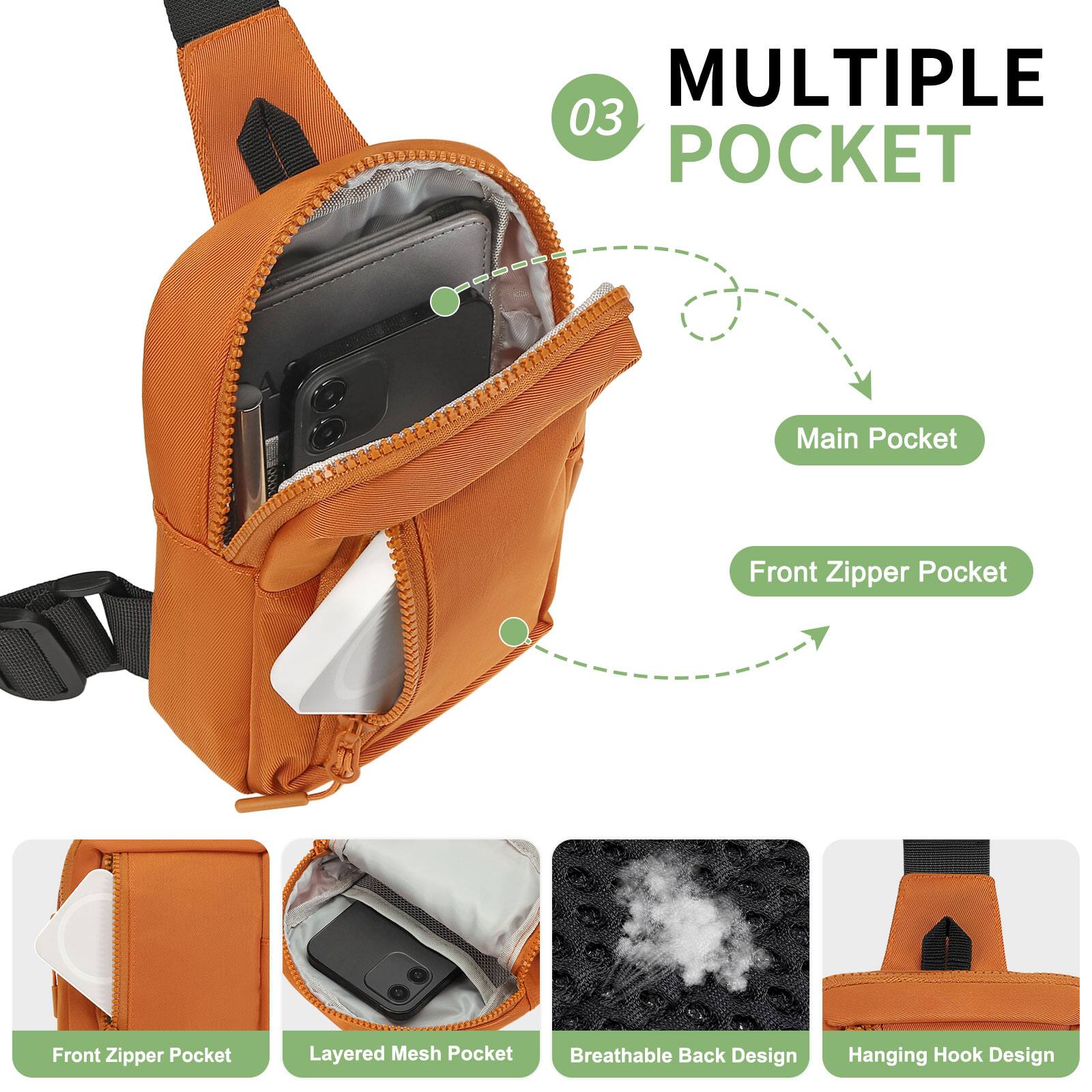 MULTIPLE POCKET

03

- Main Pocket
- Front Zipper Pocket
- Front Zipper Pocket
- Layered Mesh Pocket
- Breathable Back Design
- Hanging Hook Design