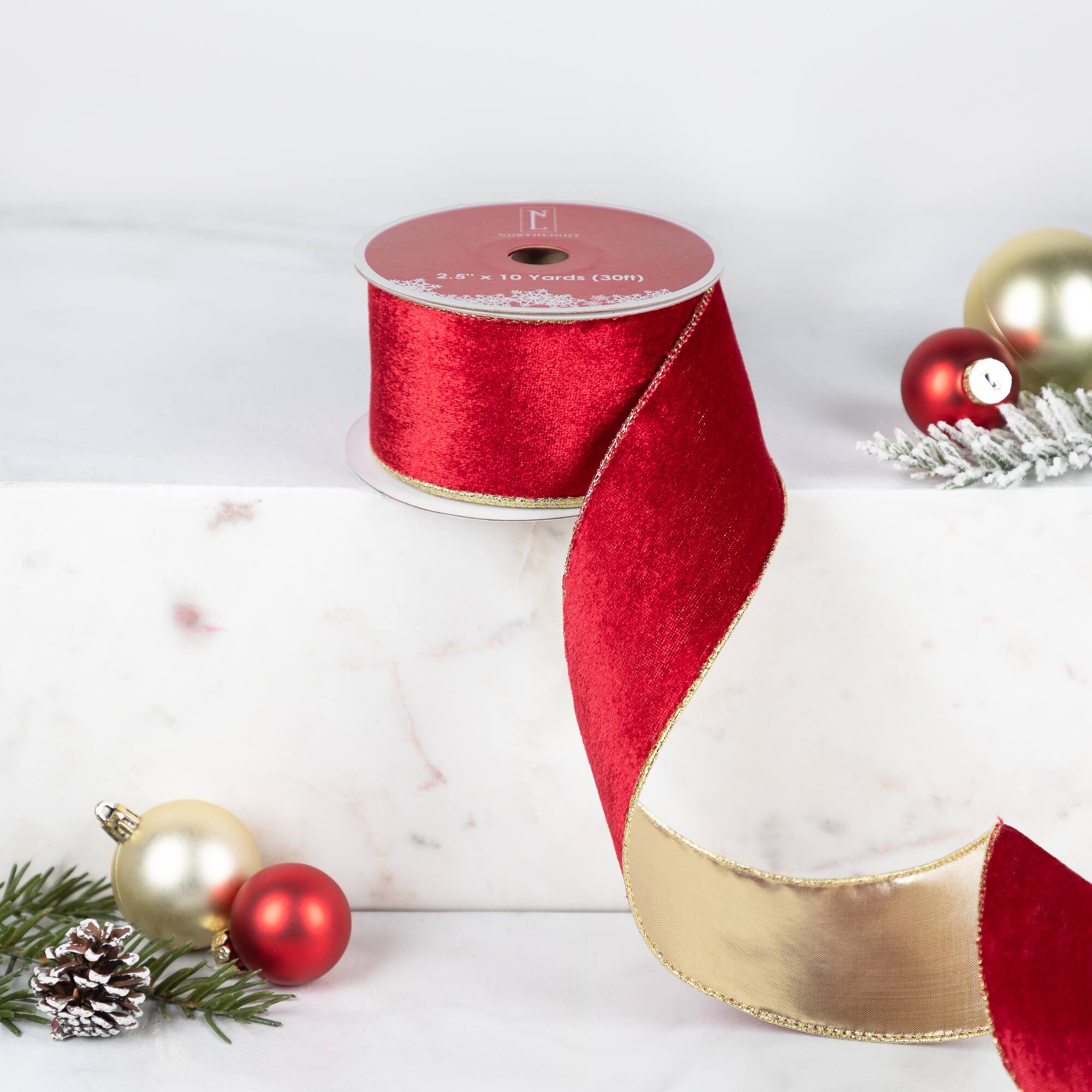 Northlight and Gold Wired Christmas Craft Ribbon 2.5