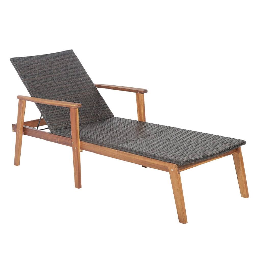 Left. Kadyn - Outdoor Chaise Lounge Chair, Patio Rattan Lounge Chair with 4-Position Adjustable Backrest - Brown.