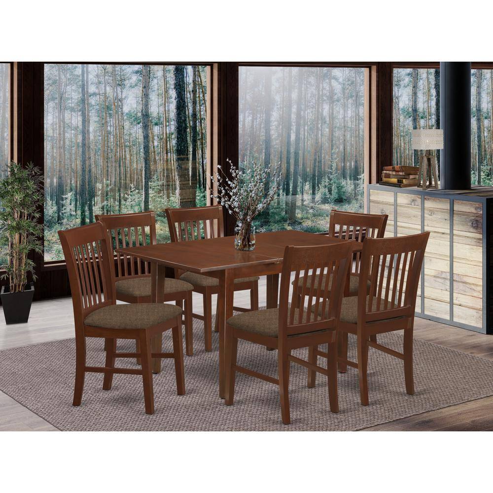 Front. East West Furniture - 7 Pc Kitchen nook Dining set -Table with Leaf and 6 Dining Chairs - Mahogany.