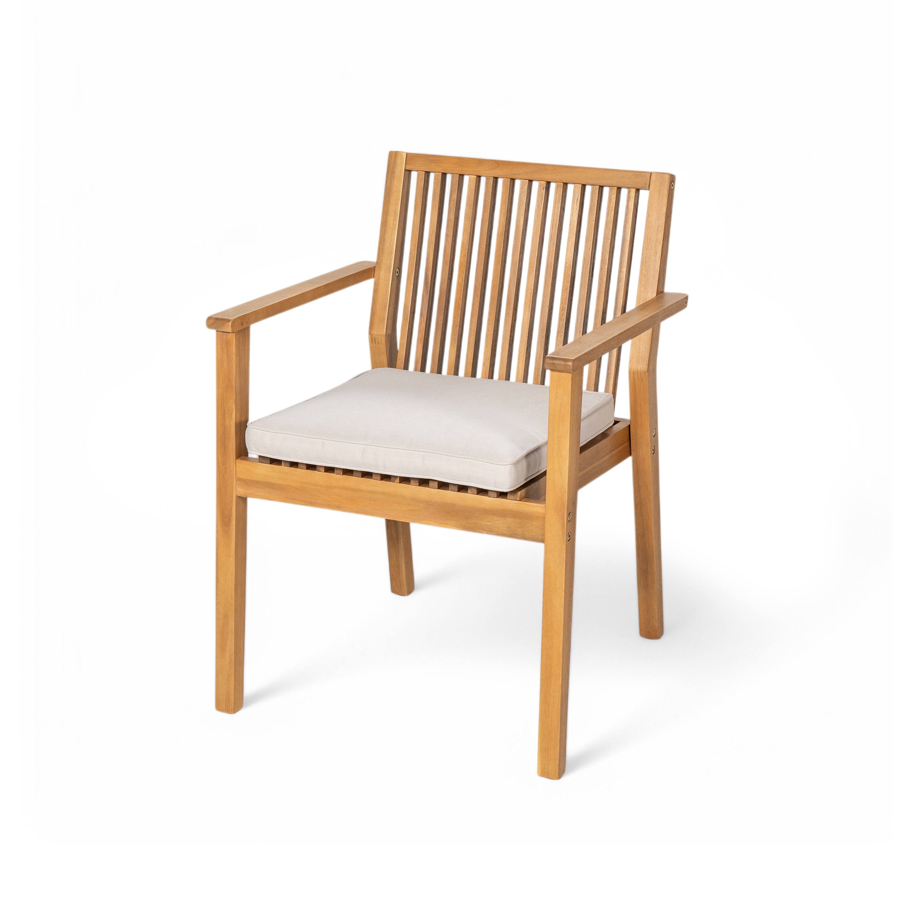 Back. Mondawe - Set of 2 Acacia Wood Patio Dining Chairs - Beige+Natural.