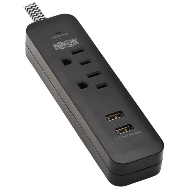 Eaton Tripp Lite Series 2-Outlet Surge Protector with 2 USB Ports (2.1A Shared) - 6 ft. Cord, 5-15P Plug, 450 Joules - Unknown