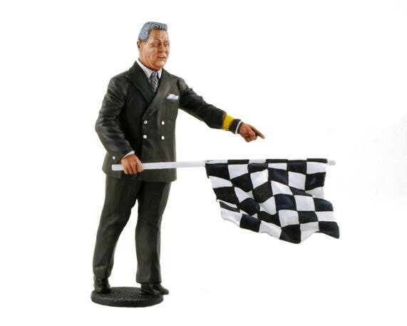 Front. Le Mans Miniatures - 1950-1970's Director of the Course Standing with Checker Flag Figurine for 1/18 by Lemans Miniatures.