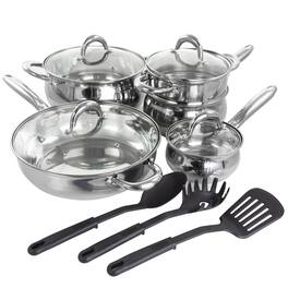 Gibson - Home Ancona 12 Piece Stainless Steel Belly Shaped Cookware Set with Kitchen Tools - Silver