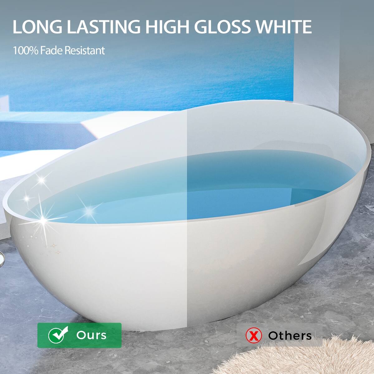 LONG LASTING HIGH GLOSS WHITE  
100% Fade Resistant

Ours  
Others