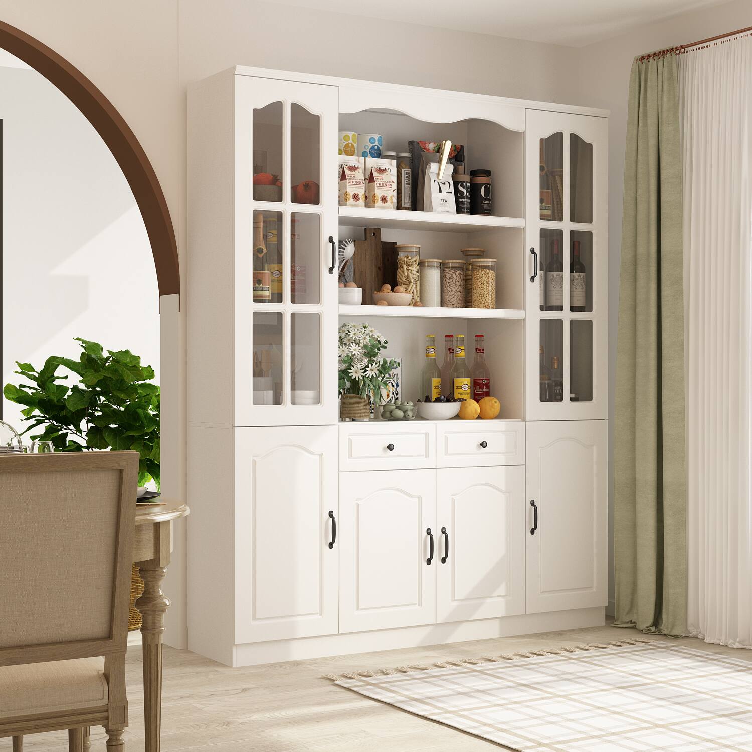 Alt View 4. FUFU & GAGA - FUFU&GAGA Kitchen Sideboards Large - Capacity Glass Doors Storage Pantry Cabinet with Adjustable Shelves - White.