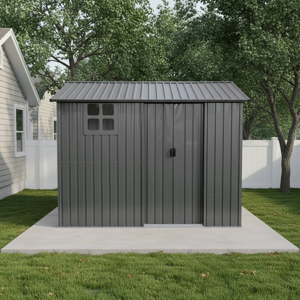 Alt View 1. Anysun - 8x6 FT Weatherproof Galvanized Steel Outdoor Storage Shed with Sliding Door, Window & Vents - Gray.