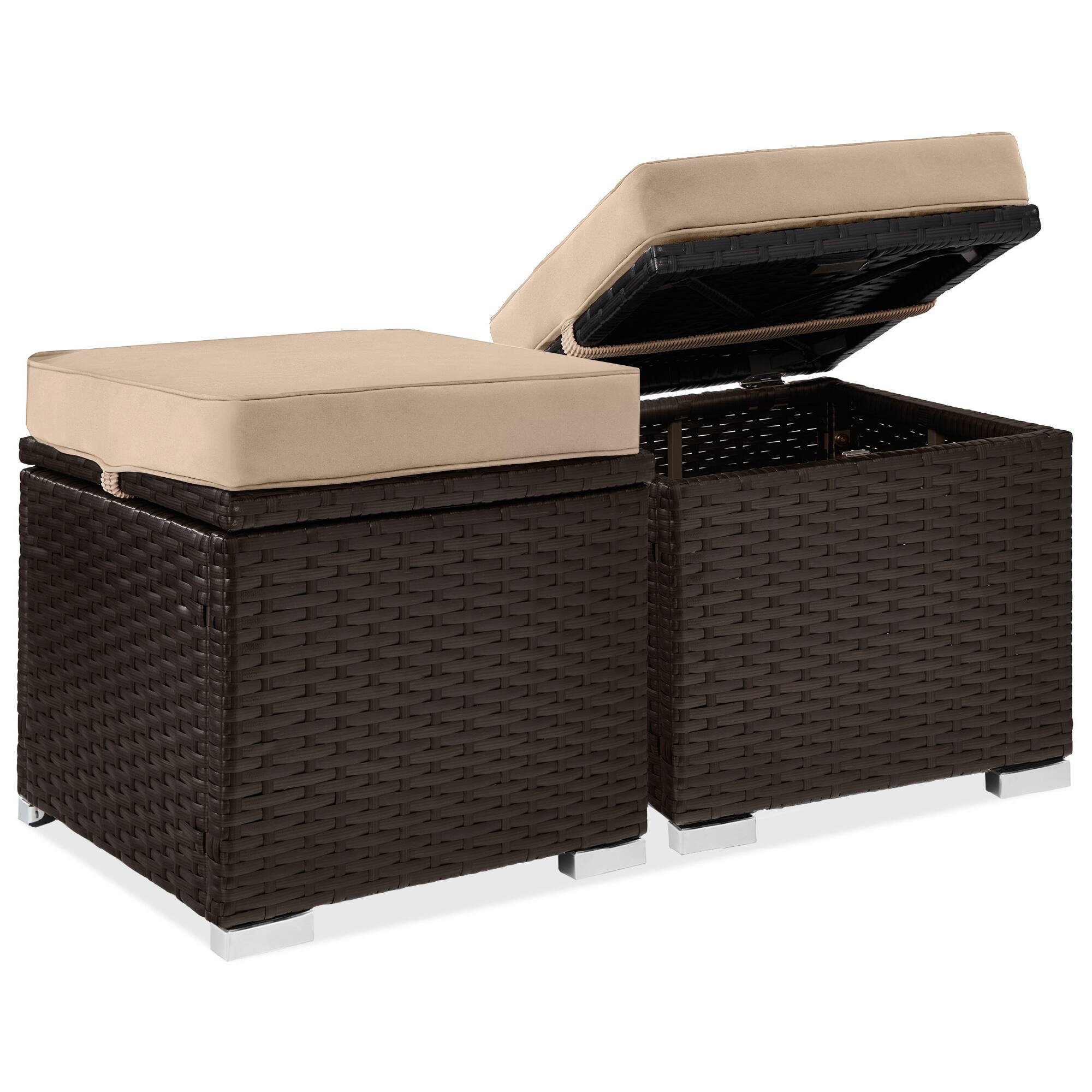 Best Choice Products - Set of 2 Wicker Ottomans, Multipurpose Furniture w/ Removable Cushions - Brown/Beige price history on PriceWatchPro