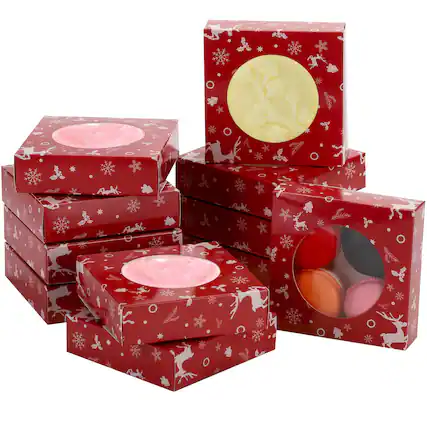 Front. Paradigms Interiors - Christmas Cookie Boxes 4 2 Inch Bakery Gift Wrapping Box With Round Clear Window For Cookies Cake Candy Soa... - Christmas Red.