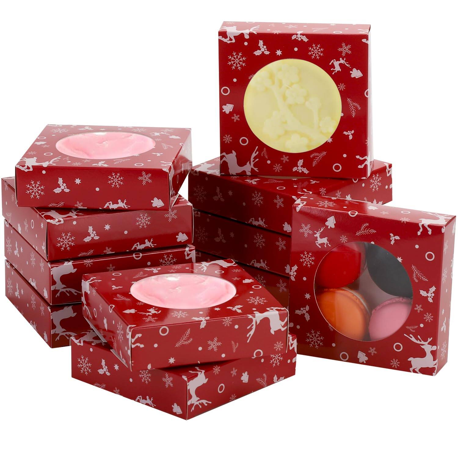 Front. Paradigms Interiors - Christmas Cookie Boxes 4 2 Inch Bakery Gift Wrapping Box With Round Clear Window For Cookies Cake Candy Soa... - Christmas Red.