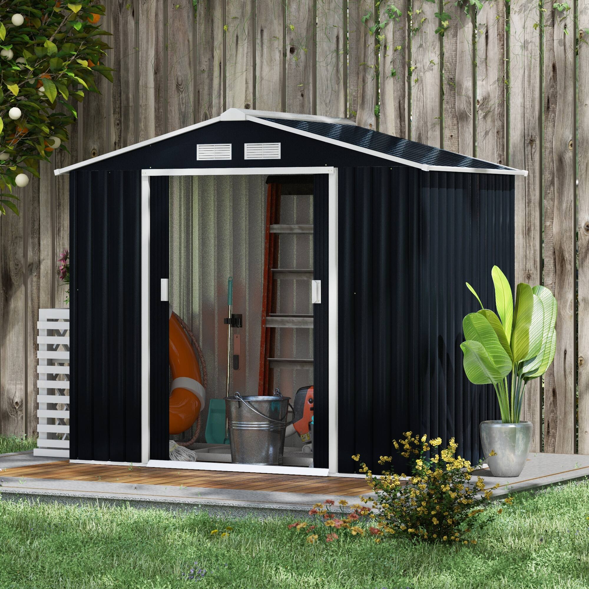 Alt View 1. Outsunny - 7' x 4' Outdoor Storage Shed, Garden Tool Metal Shed with Foundation Kit, Double Lockable Door.