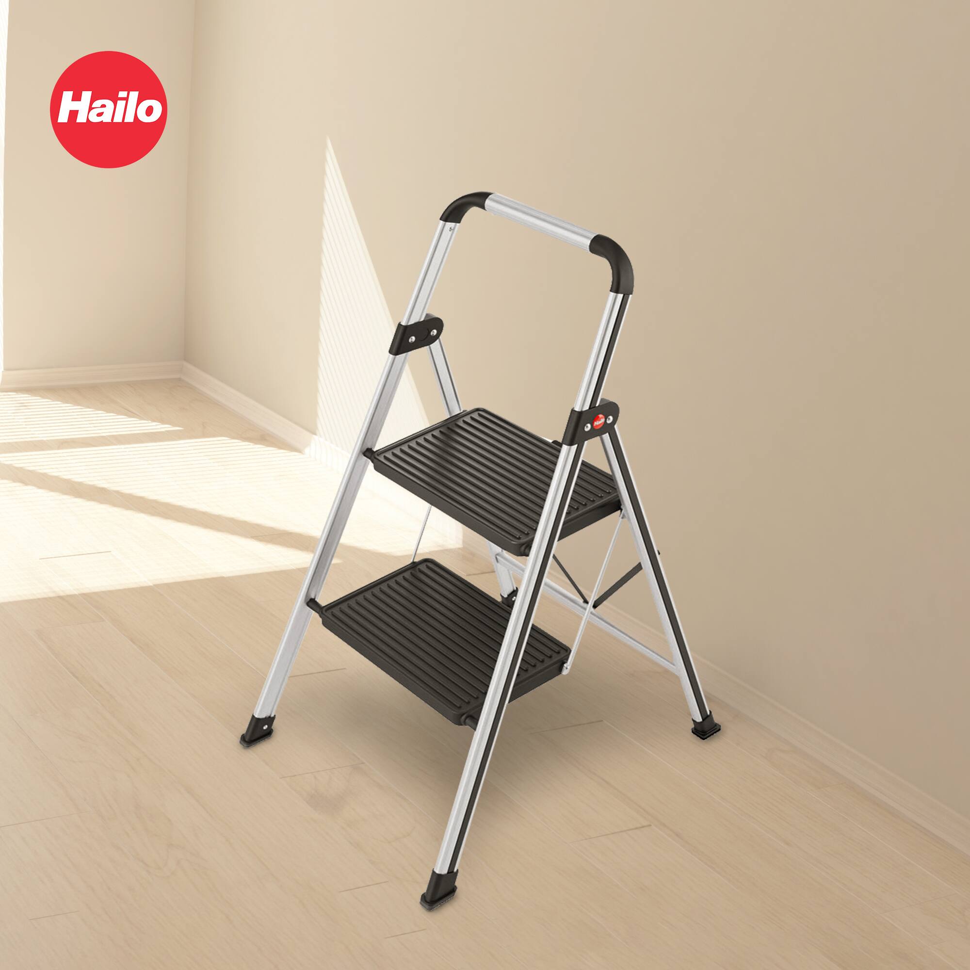 Alt View 5. Hailo - Hailo Folding 2 Step Non-Slip Stool for Home and Kitchen, K71, Silver/Black - Silver, Black.