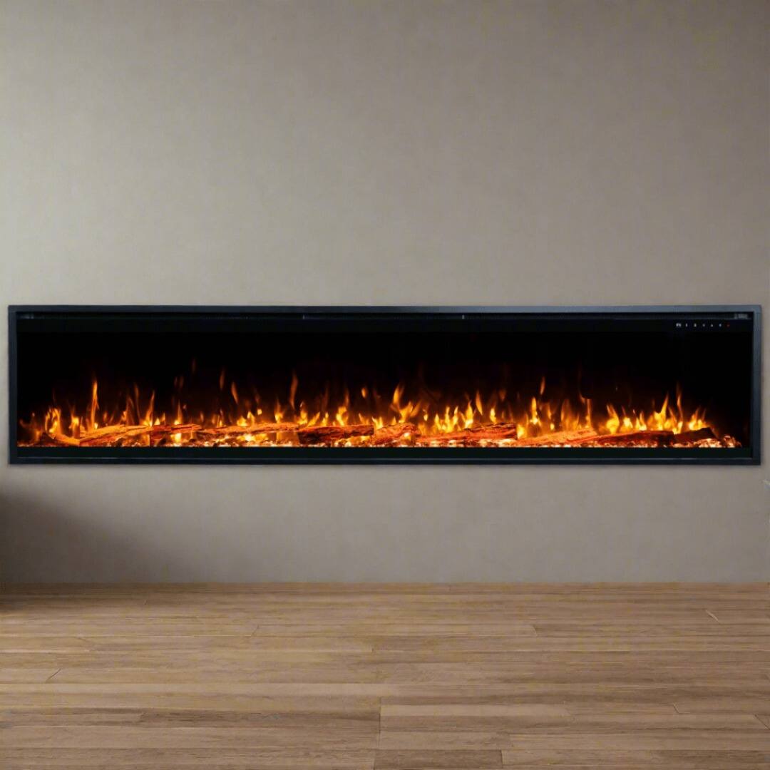 Angle. Touchstone Home Products - 100 in. Wall Mounted Recessed Sideline Elite Pro Smart Electric Fireplace 1500W - Black.
