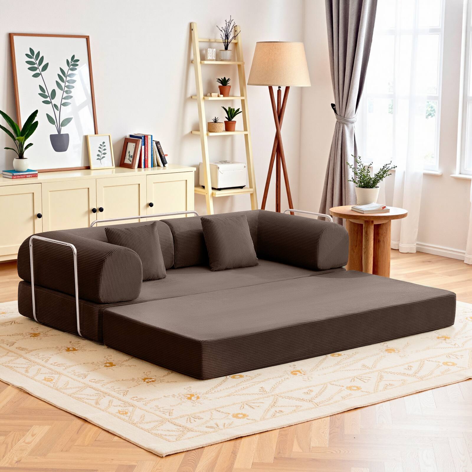 Alt View 4. KERDOM - 78 Inch W Sectional Modular Sofa, 3-4 Person Corduroy Sofa Bed Foldable, High Rebound Density Sponge Sofa, Block Couch - Coffee Brown.