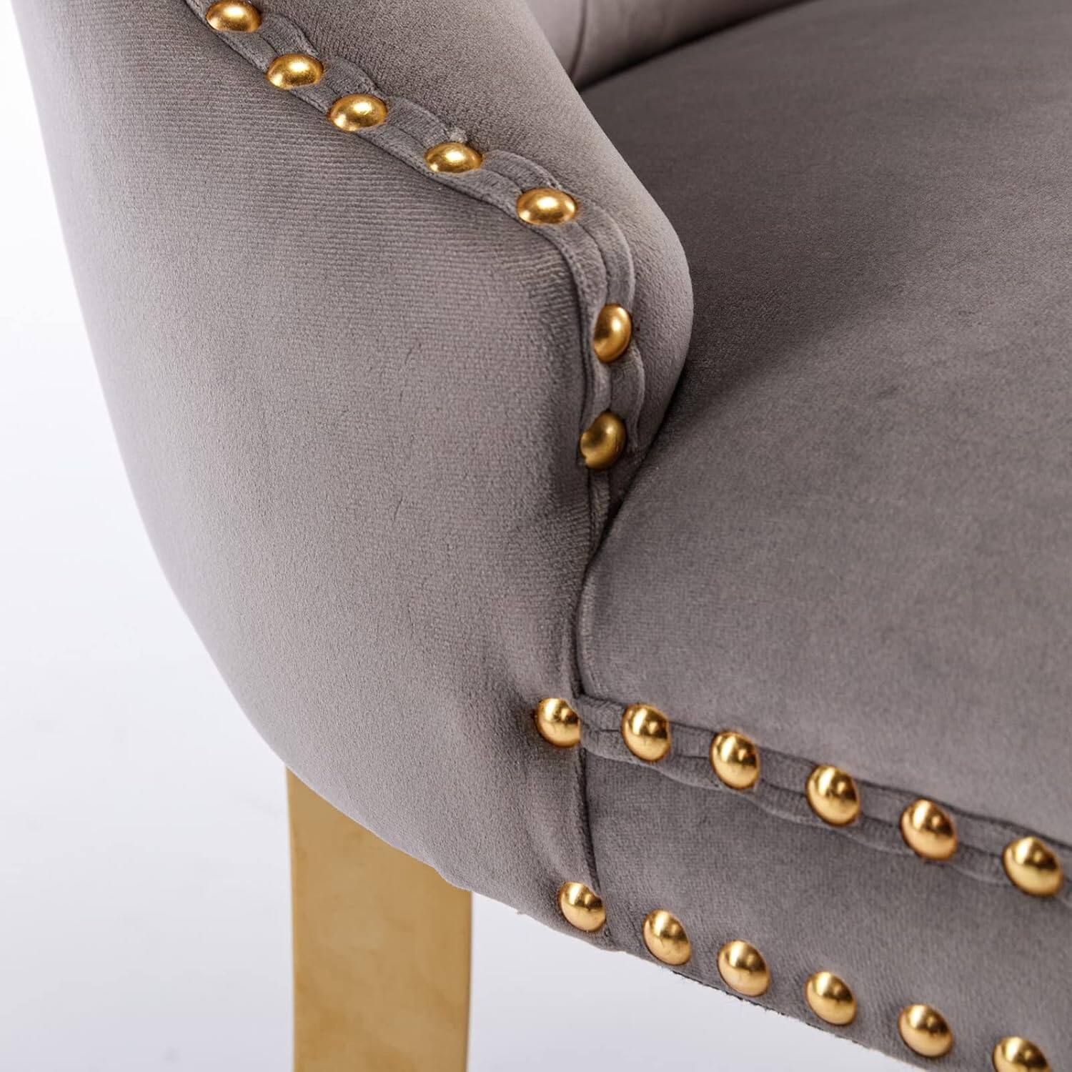 Alt View 4. Trinkets Crazed - Velvet Dining Chair Set of 2 Upholstered Tufted Dining Room Chair with Nailhead Trim - gray-gold.