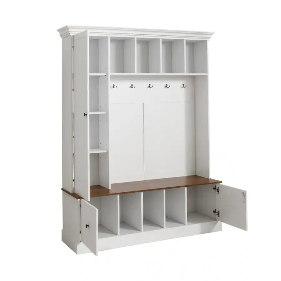 Loheer farmhouse hall tree with shoe storage bench, finish, 62.2 inch ...