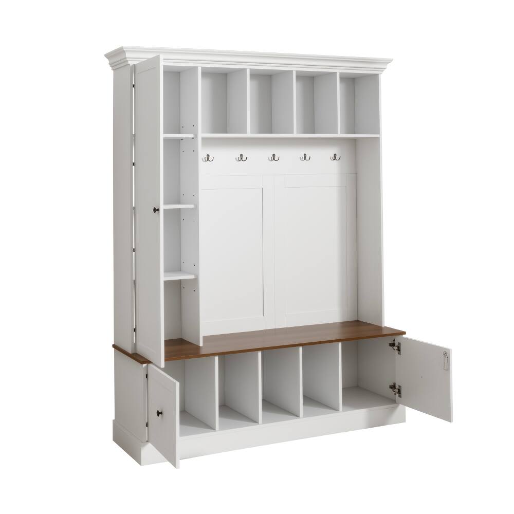 Loheer farmhouse hall tree with shoe storage bench, finish, 62.2 inch ...