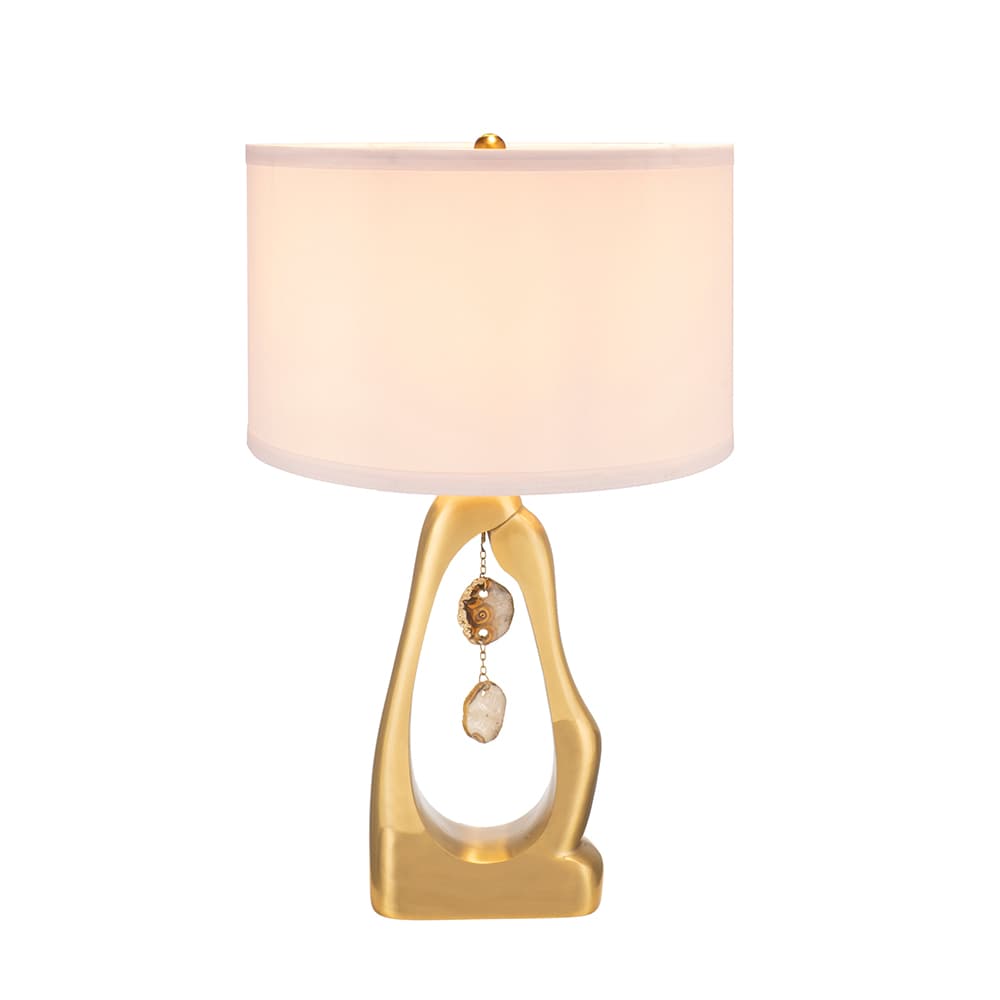 Left. Luckbyte - 16x27.5 Inch Gold Geode Shaped Table Lamp With White Drum Shade Assembly Required.